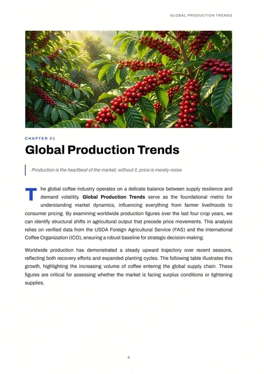 Chapter 1 opener, “Global Production Trends”, with a photo of coffee cherries on the branch.